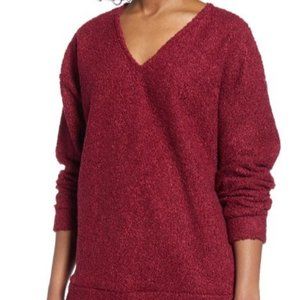 CASLON Faux Shearling Teddy Sweater burgundy Sz XL